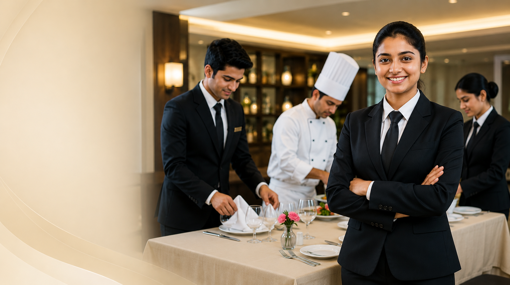 Students attending a practical hospitality management training session at The Global Institute of Hotel Management (The GIHM) in Delhi.