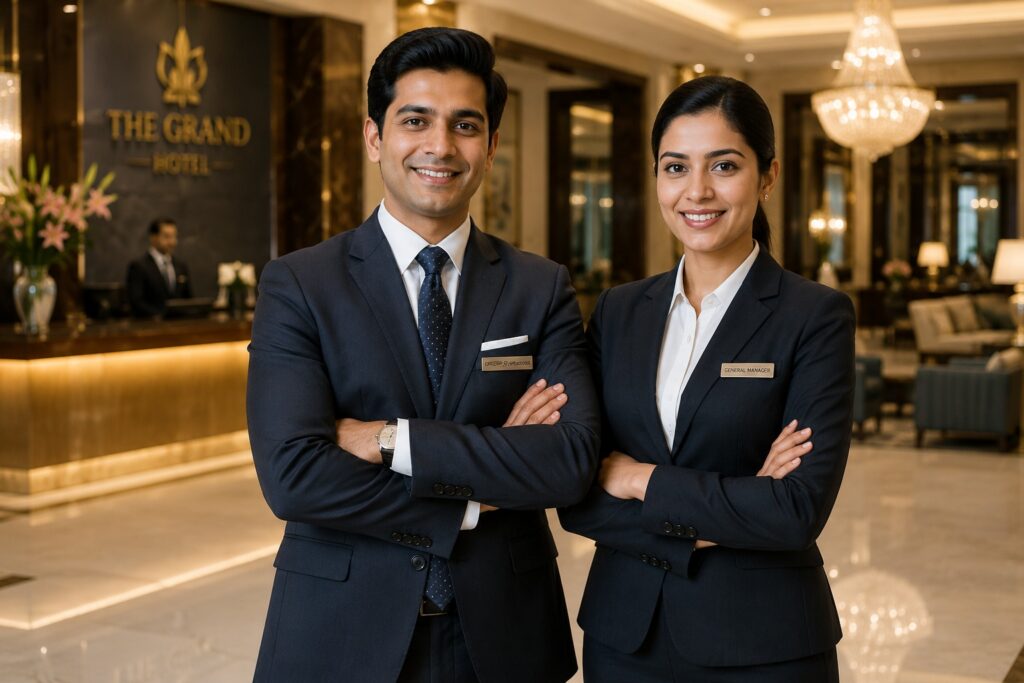 Students at a hotel management institute in Delhi with hostel facilities receiving practical hospitality training on campus.