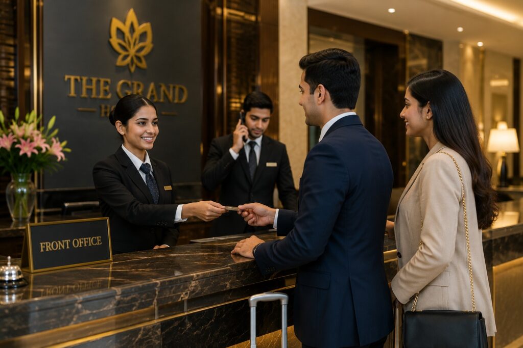 Students pursuing a Hotel Management Course After 12th in Delhi with practical hospitality training at GIHM.