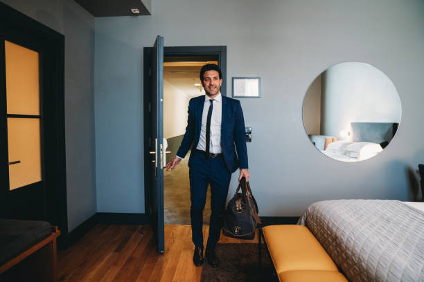 Hotel management student using virtual reality for hospitality training